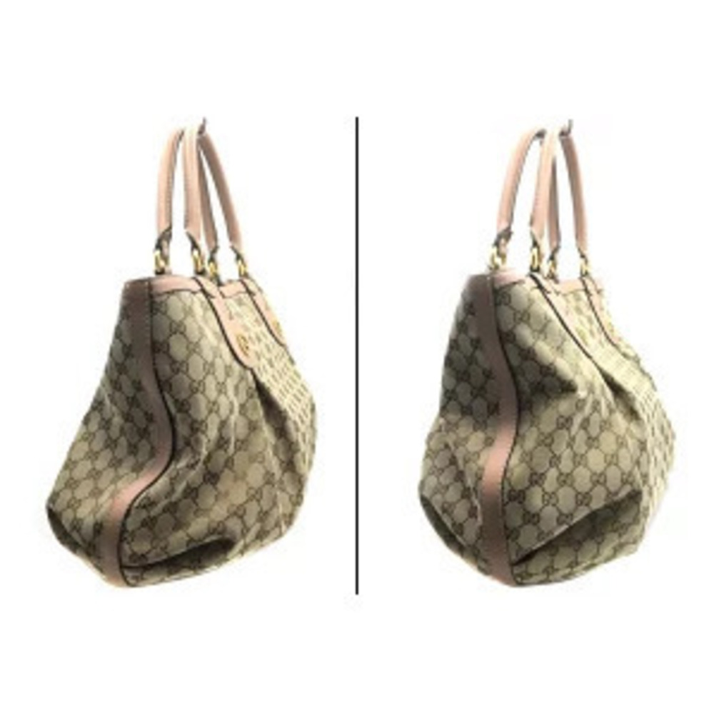 GUCCI GG Canvas Tote Bag Beige Pink Handbag - Picture 3 of 13